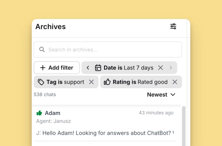 archives with filters view