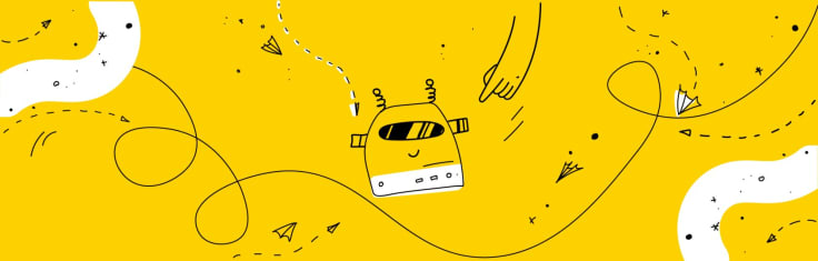 Smiling robot on yellow background