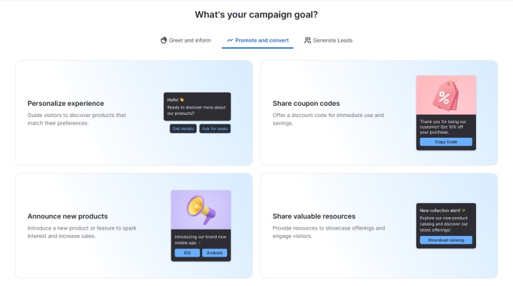 Screenshot of LiveChat campaigns template