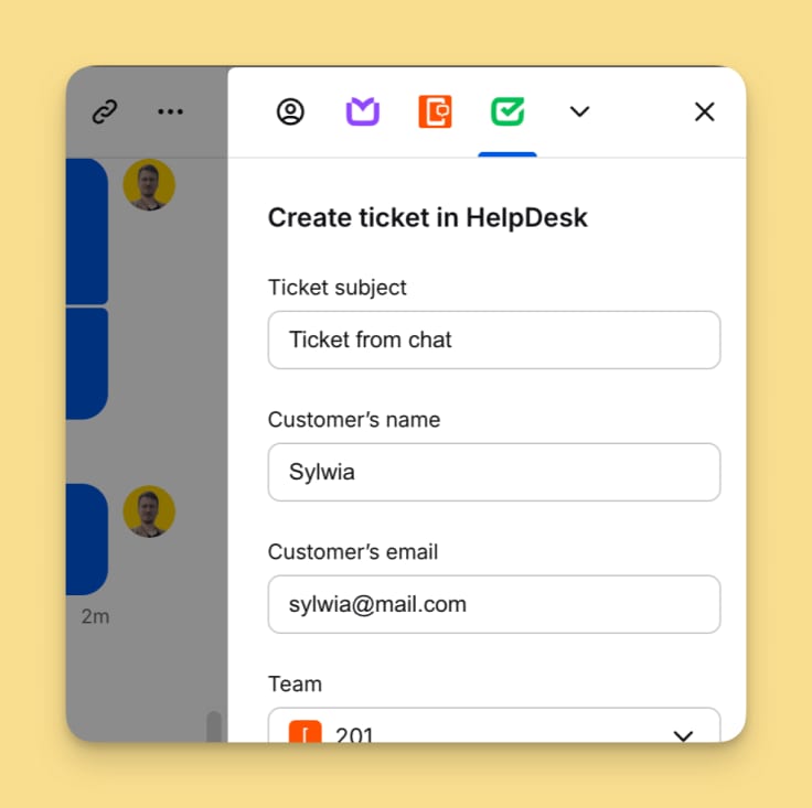 ticket in chat creation form
