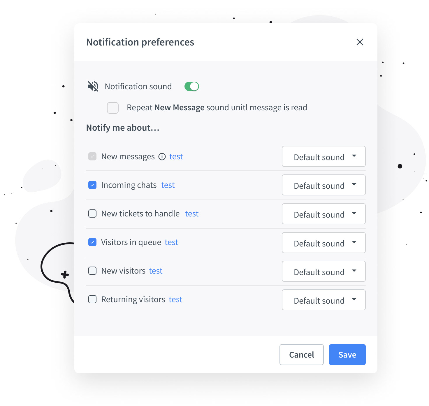 Notification preferences view in LiveChat® app