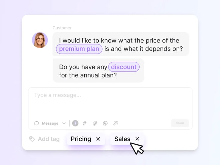 livechat tags in a message box