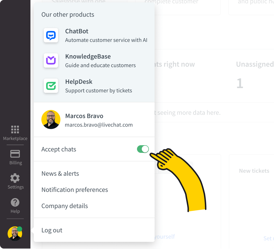 Off accepting chats in LiveChat® app