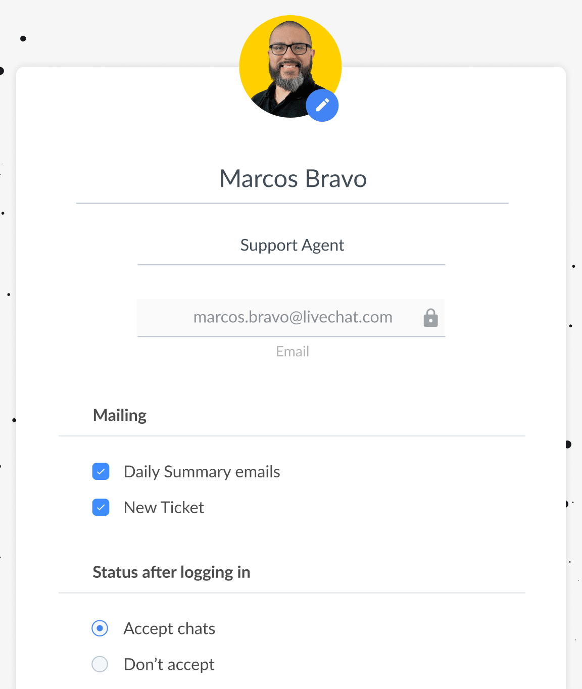 Agent profile settings in LiveChat® app