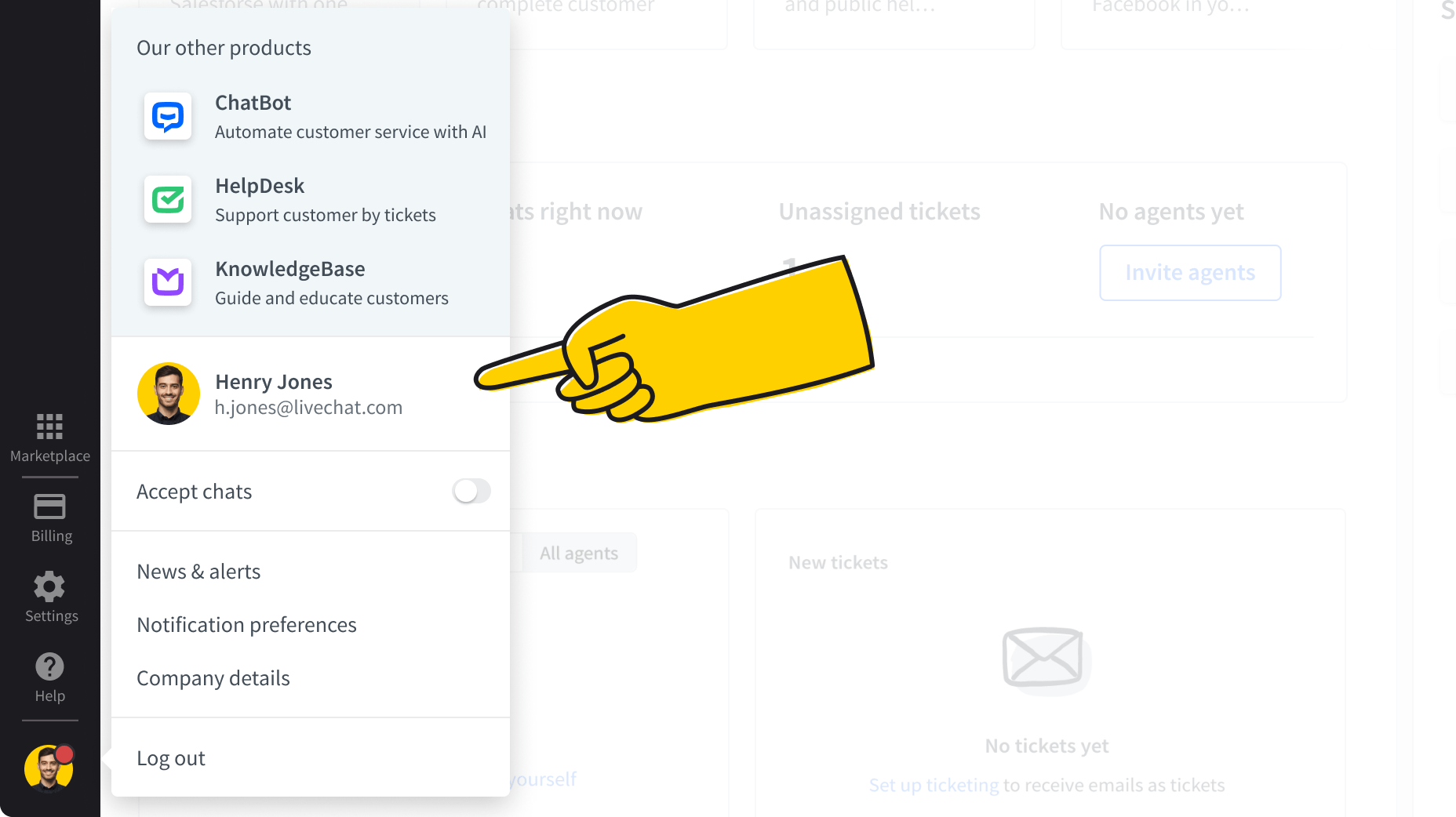 Agent profile in LiveChat® app