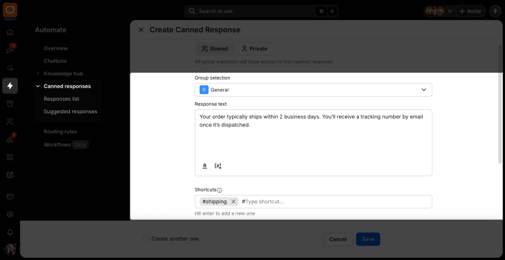livechat app canned response edit view
