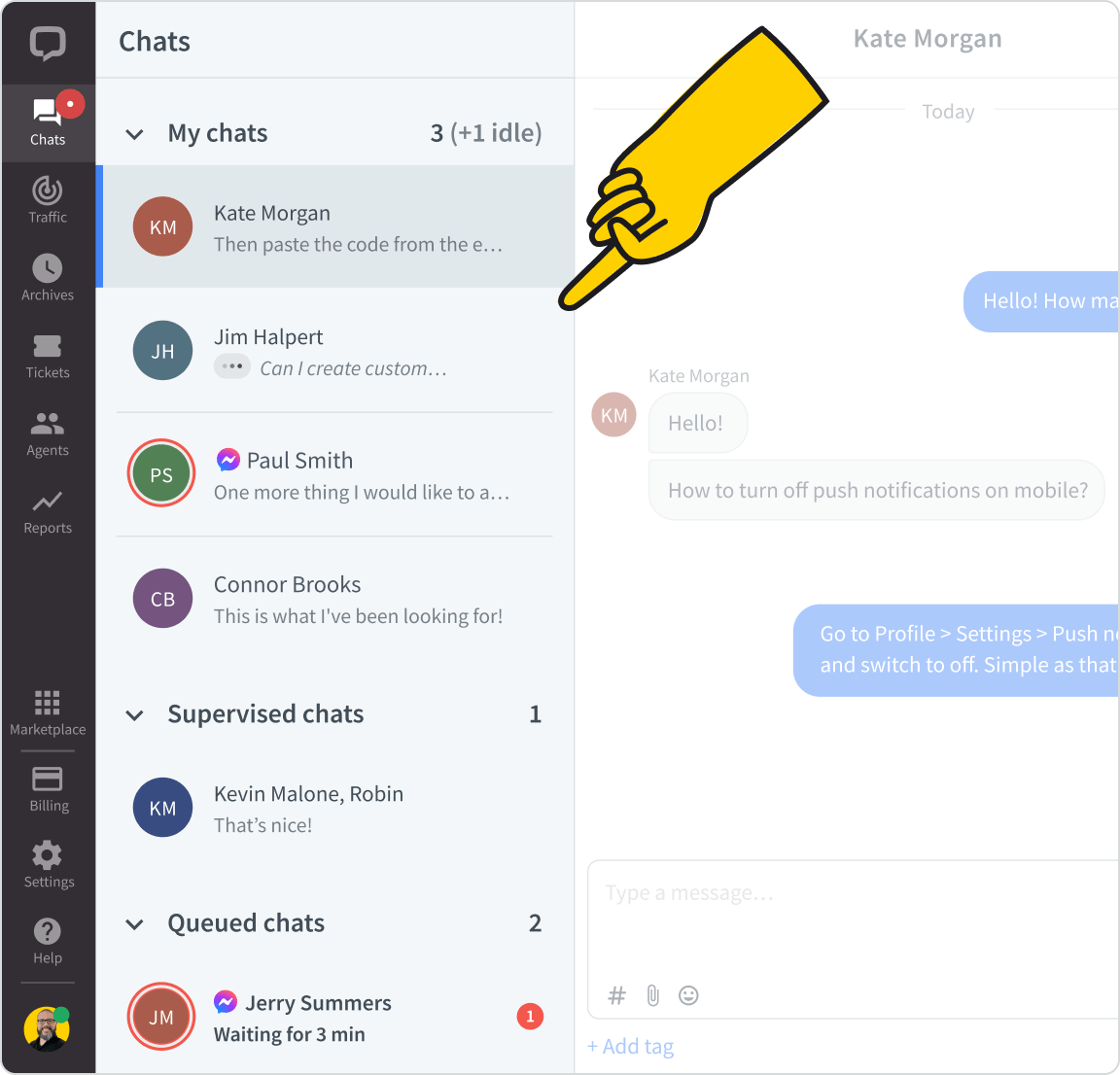 Chat list view in LiveChat® app