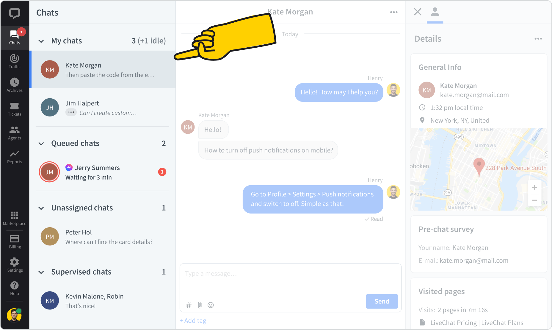 Chat list view in LiveChat® app