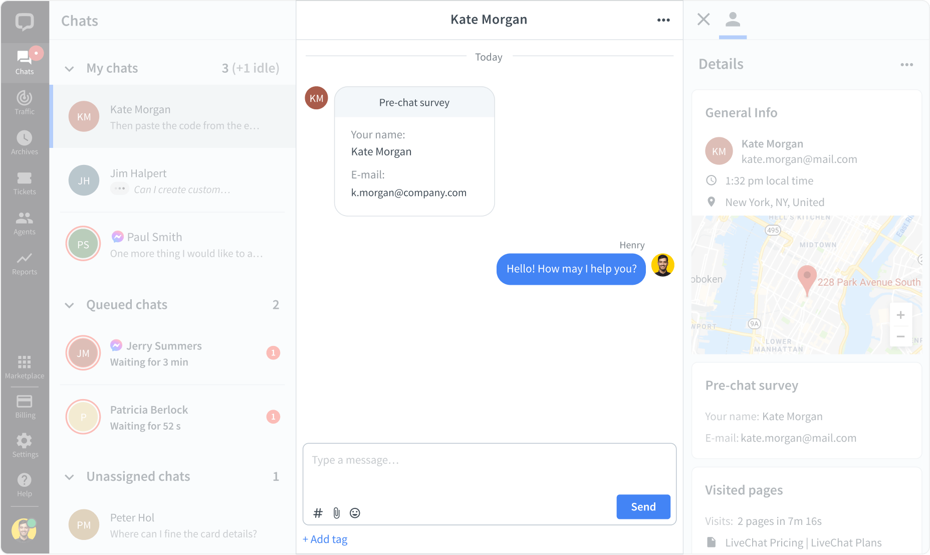 Chat view in LiveChat® app