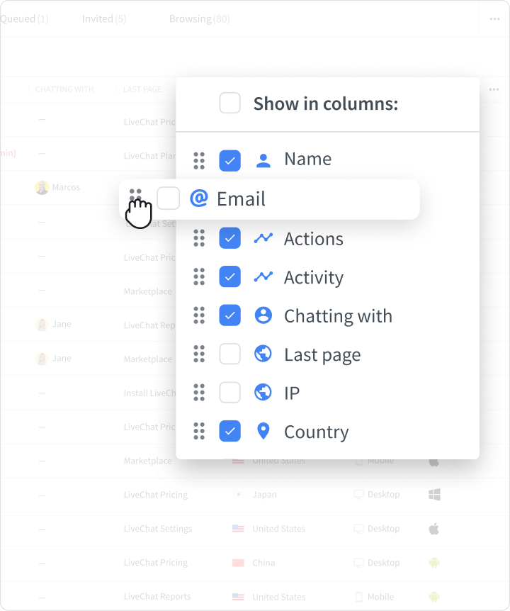 Customize views in LiveChat® app