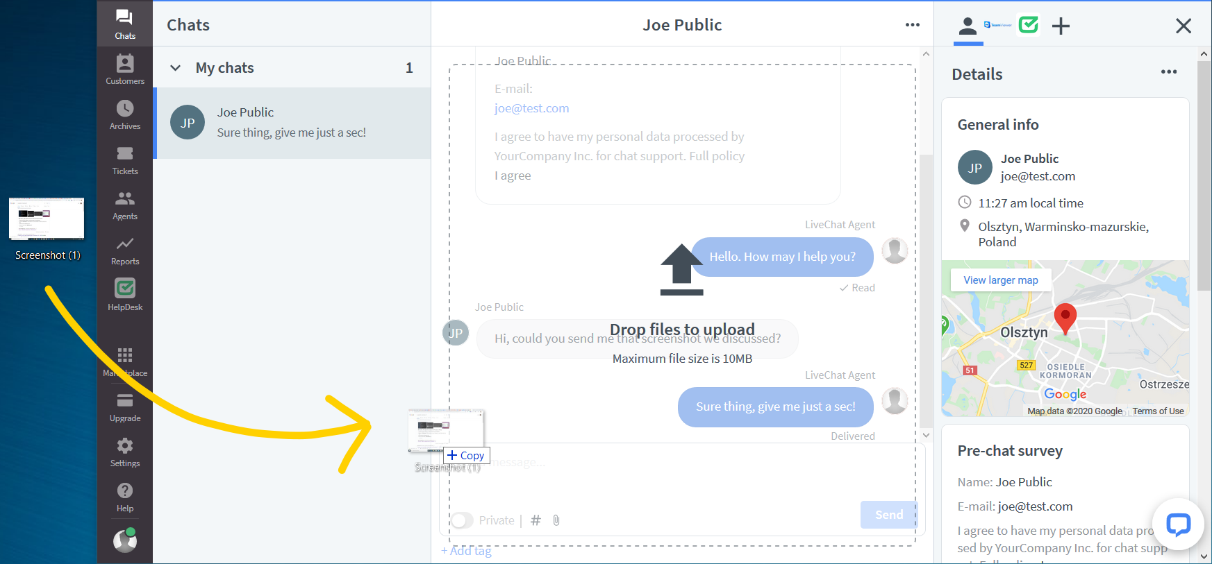 Drag&drop files in the chat.