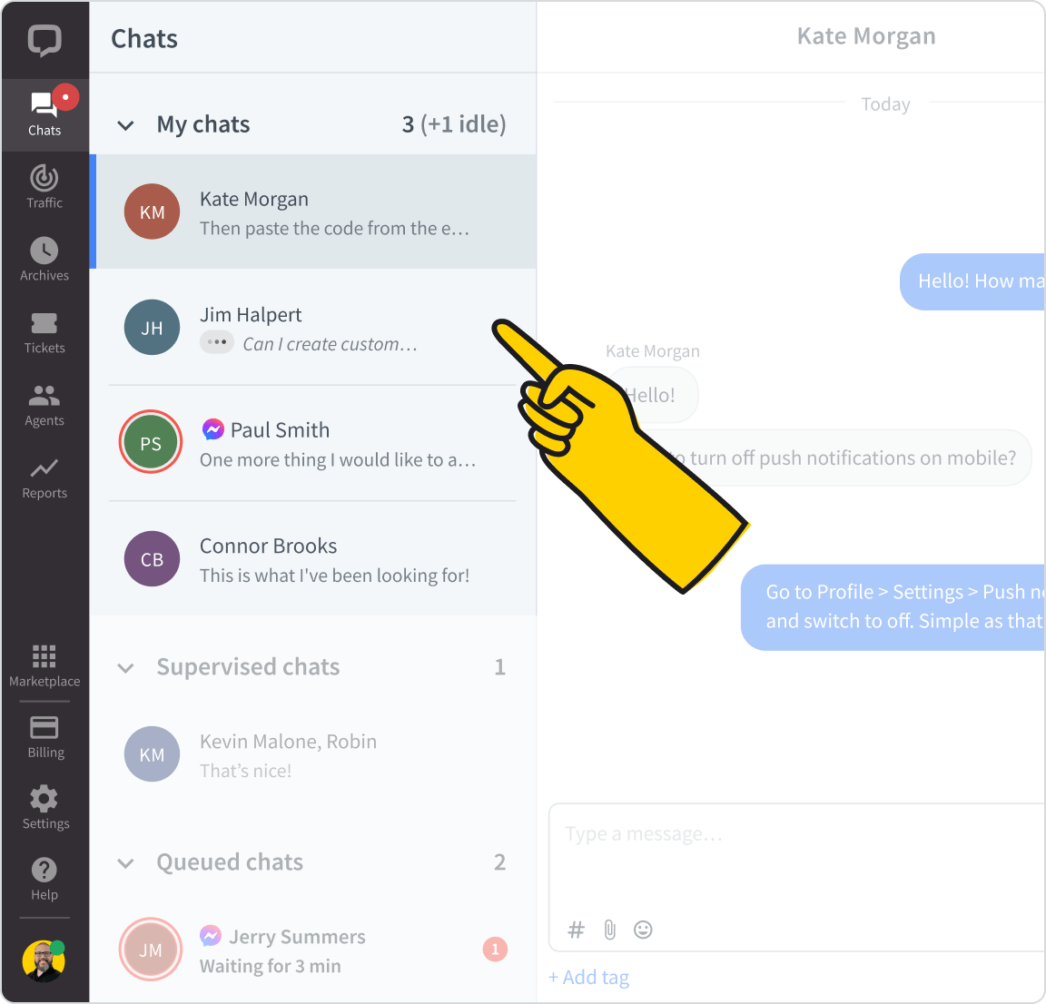 My chats view in LiveChat® app