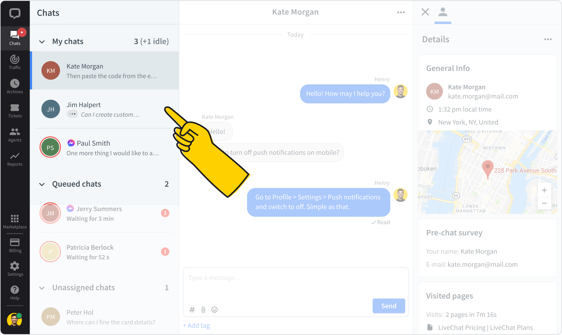 My chats view in LiveChat® app