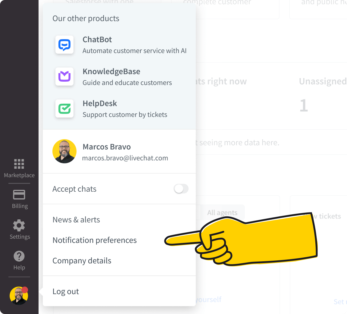 Notification preferences in LiveChat® app