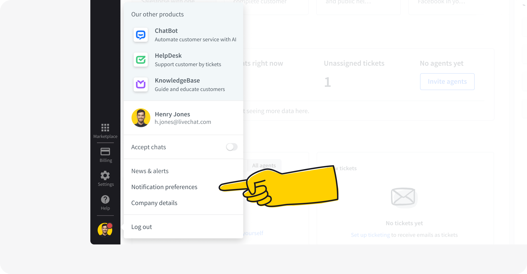Notification preferences in LiveChat® app