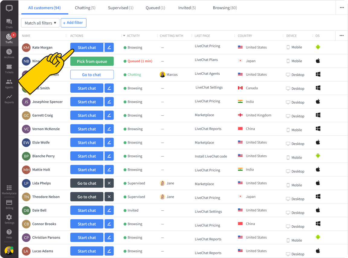 Starting a chat as Agent in LiveChat® app