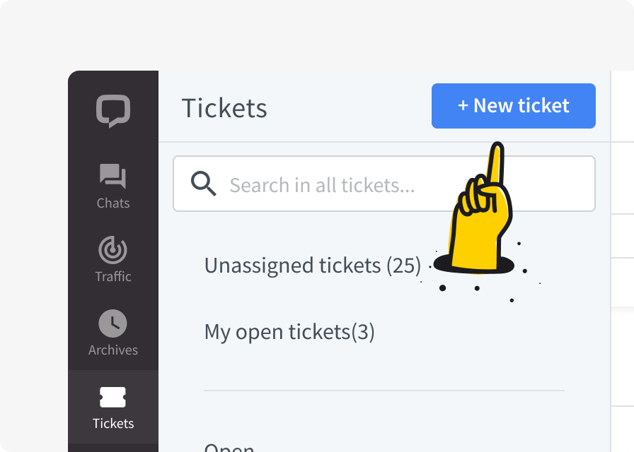 Creating ticket in Ticket section in LiveChat® app