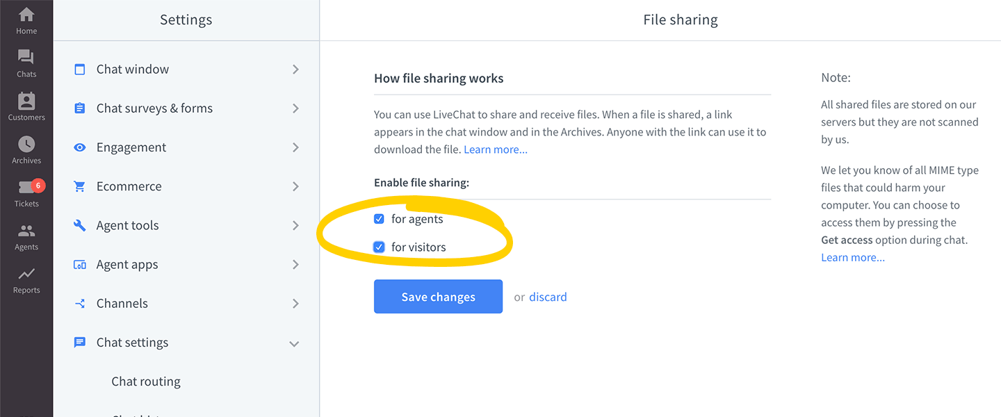 Enable/disable fire sharing in LiveChat