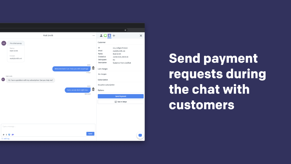 Send payment requests during the chat with customers