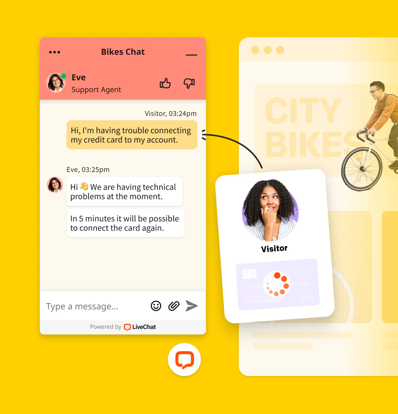 Illustration of live chatting with a customer in the LiveChat® chat widget